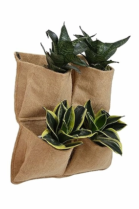 Jute 4 Pocket Vertical Hanging Planter hanging green plant  