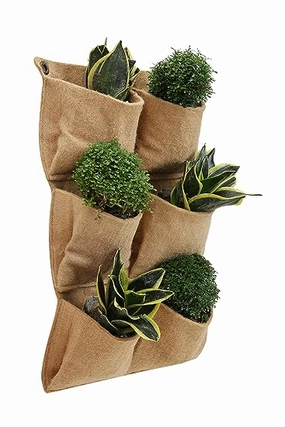 Jute 6 Pocket Vertical Hanging Planter hanging green plant  