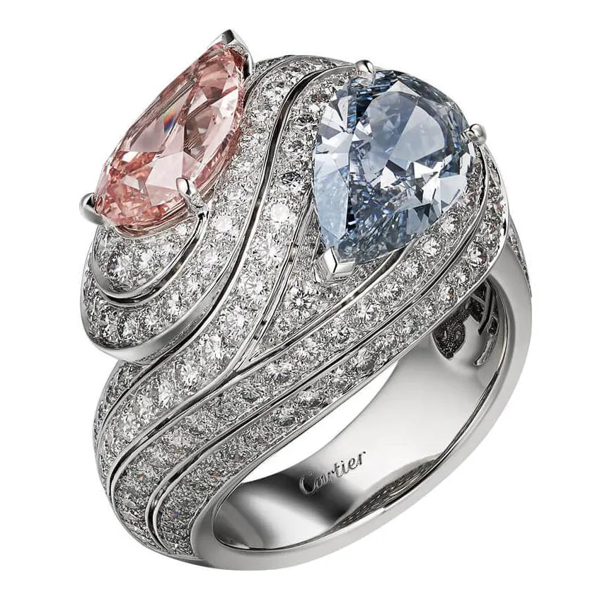 KDY-Z2661803 double-ended water drop twisted bar full diamond ring