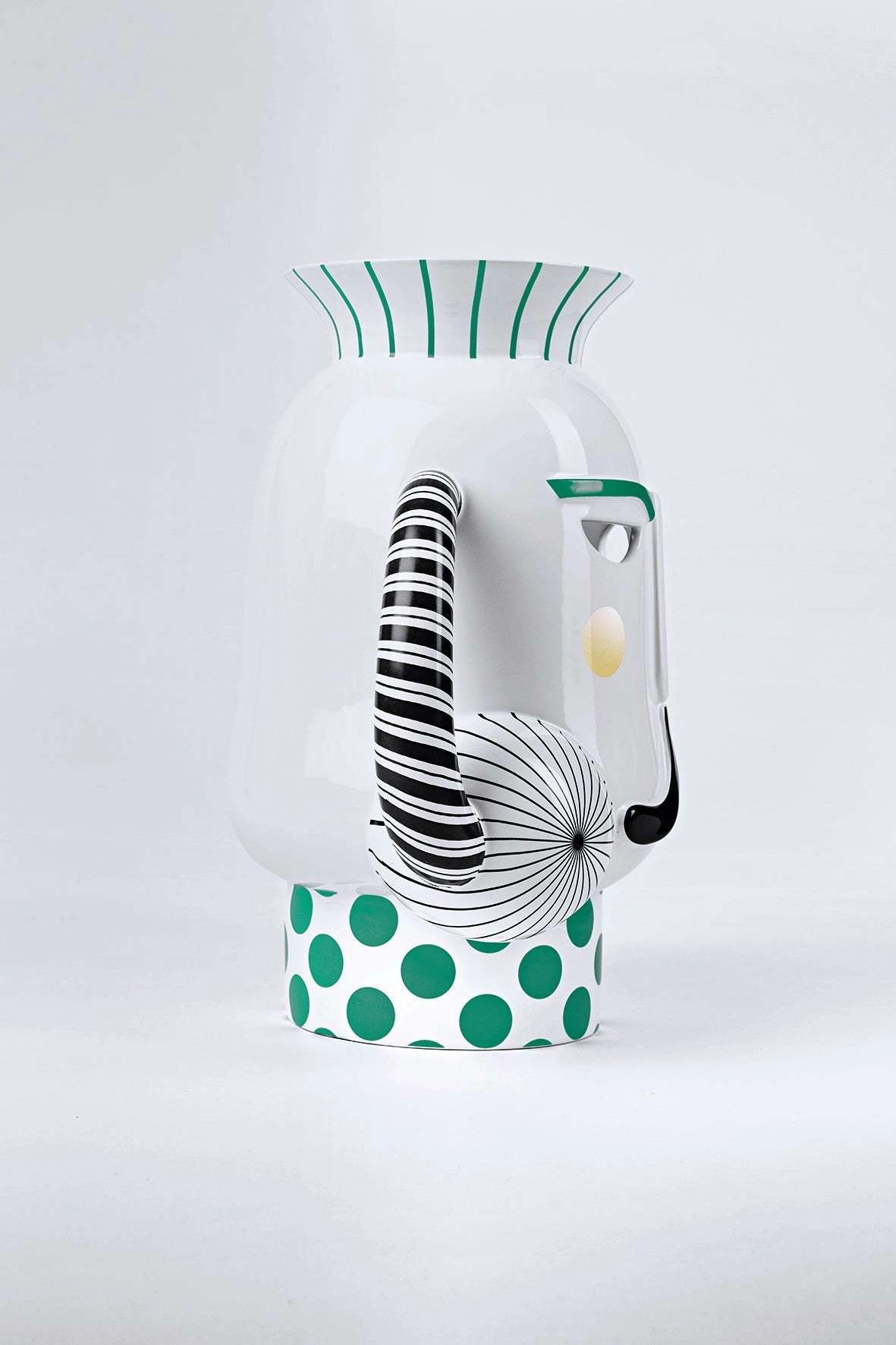 King - Vase Glossy White With Green And Gold Graphic