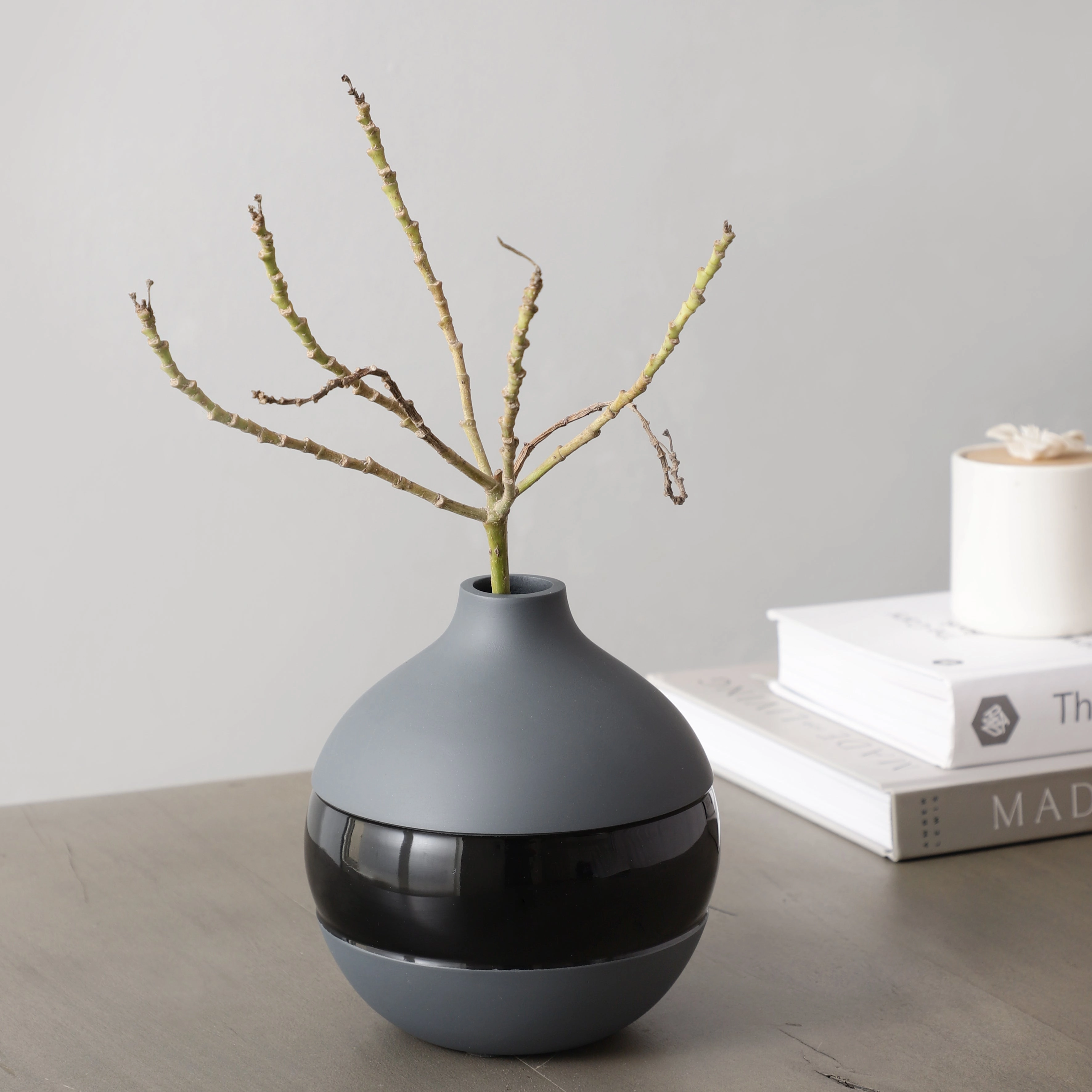 Klova Graphite Vase with Black Enamel outdoor greenery  