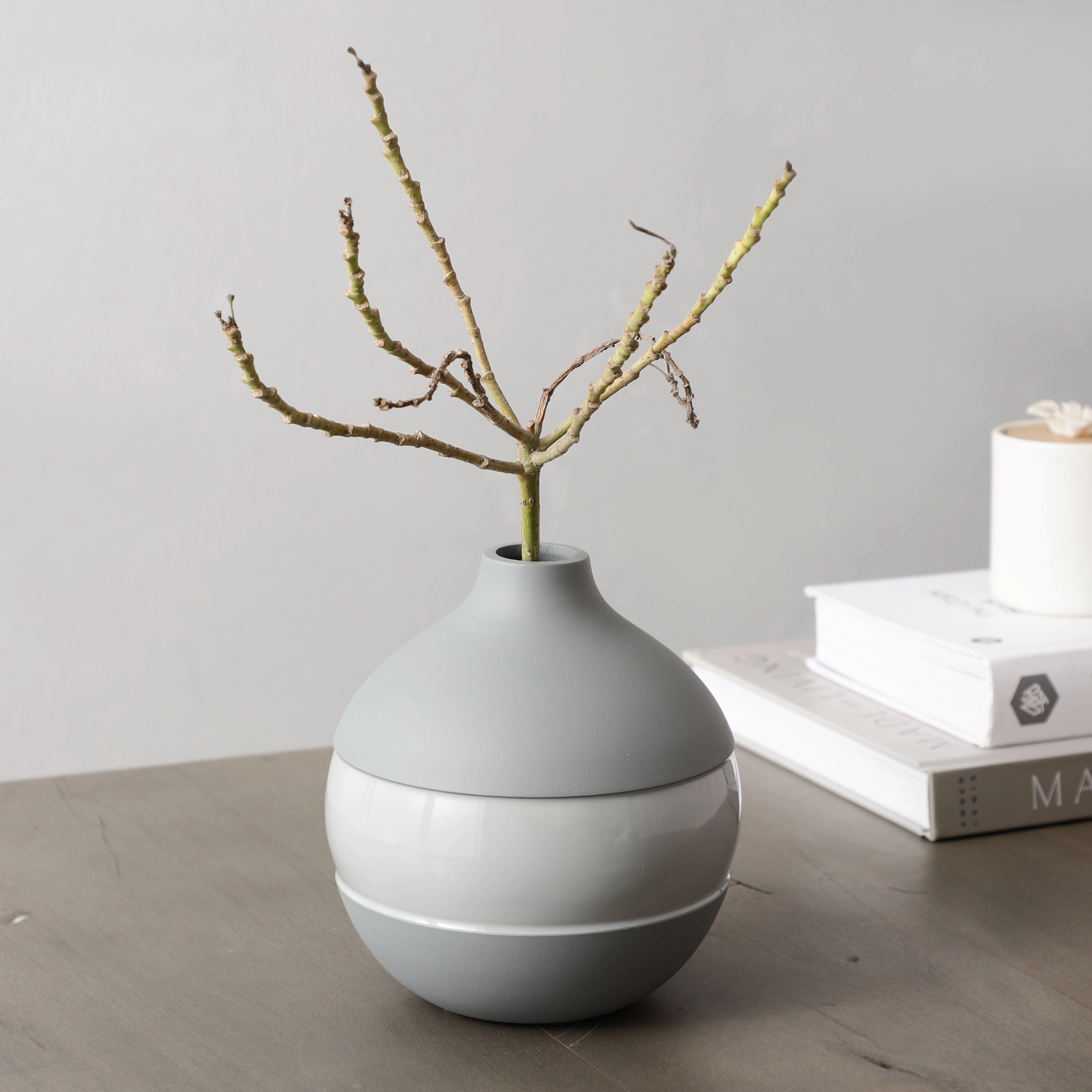 Klova Grey Enamel Vase outdoor greenery  
