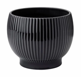 Knabstrup Keramik Flowerpot With Wheels ? 14.5 Cm, Black dried green plant  