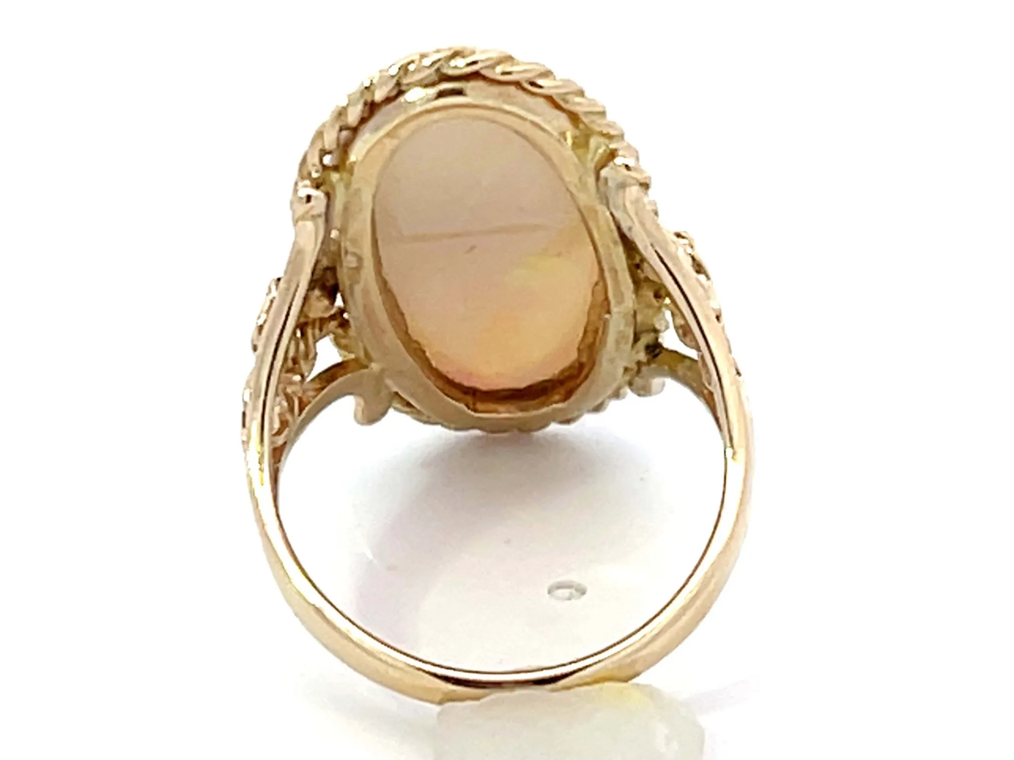 Large Oval Cabochon Opal and Diamond Ring in 14k Yellow Gold