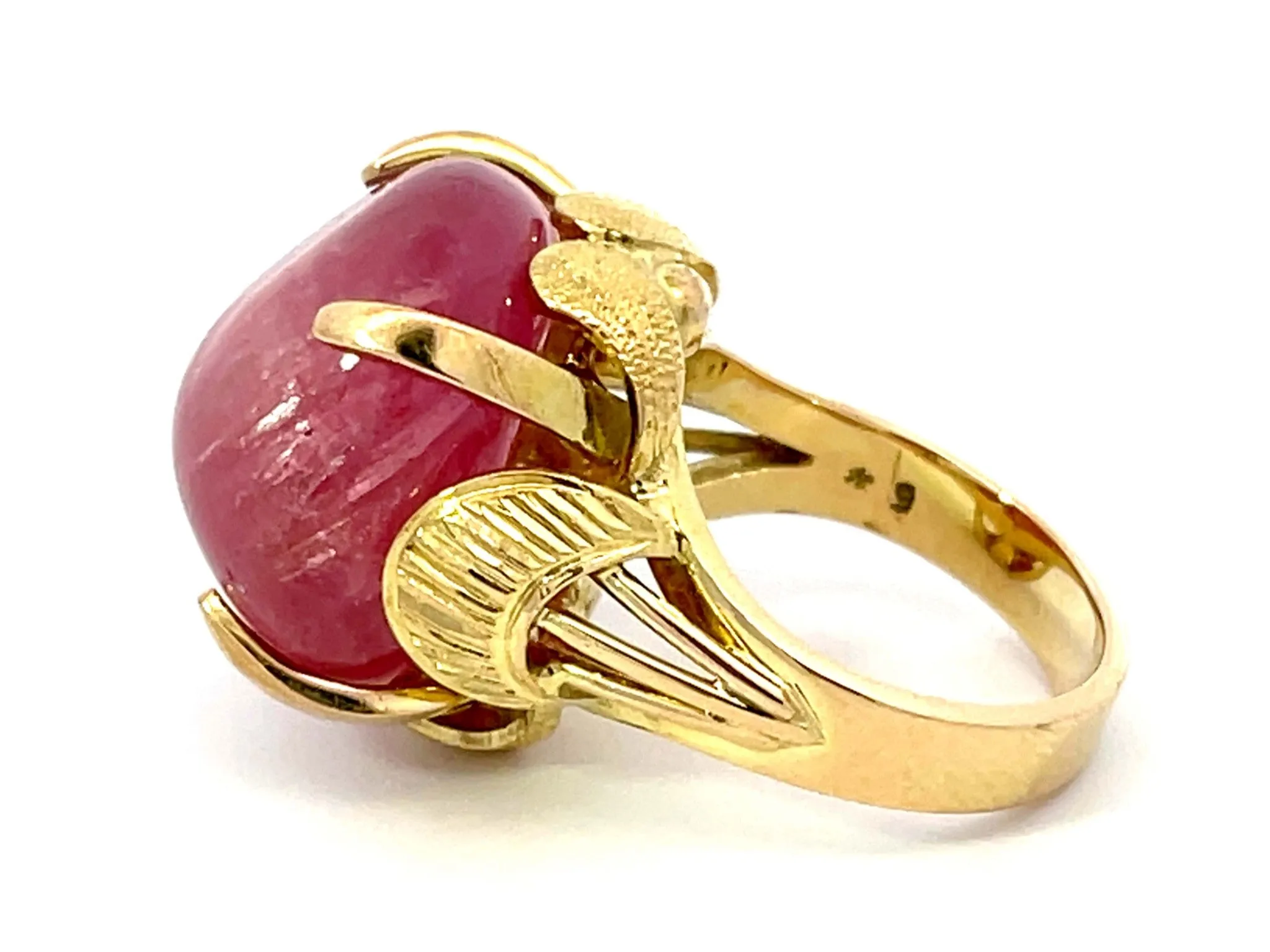Large Pink Tourmaline Ring 14k Yellow Gold