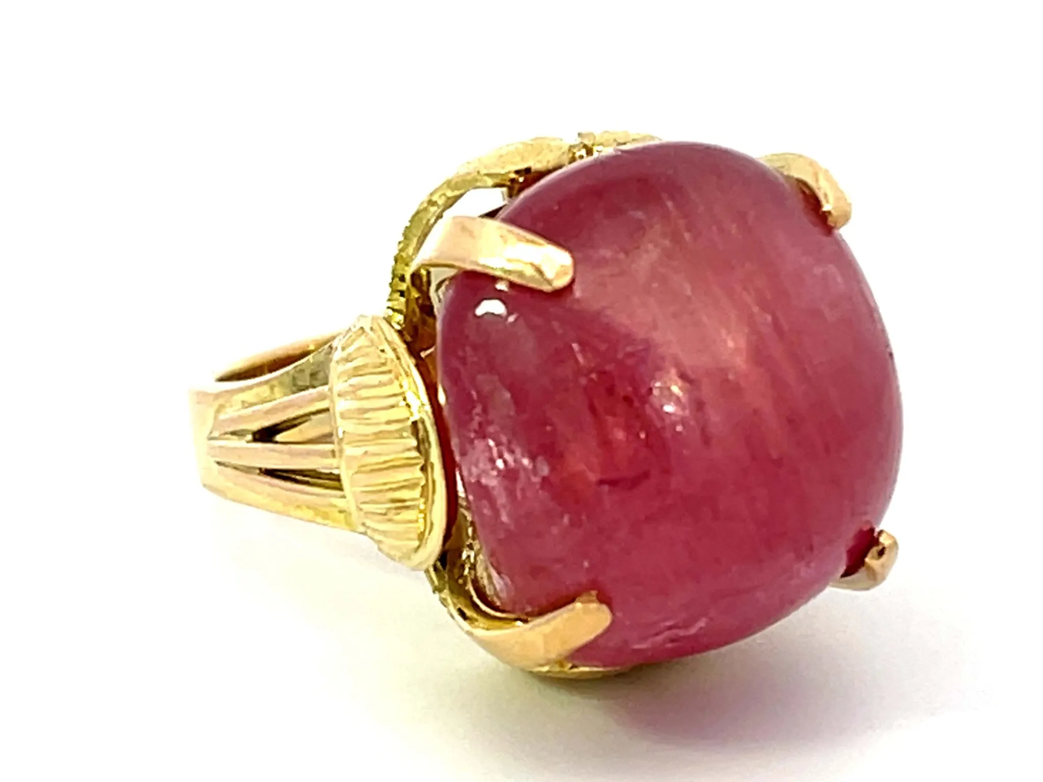 Large Pink Tourmaline Ring 14k Yellow Gold