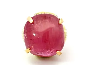 Large Pink Tourmaline Ring 14k Yellow Gold