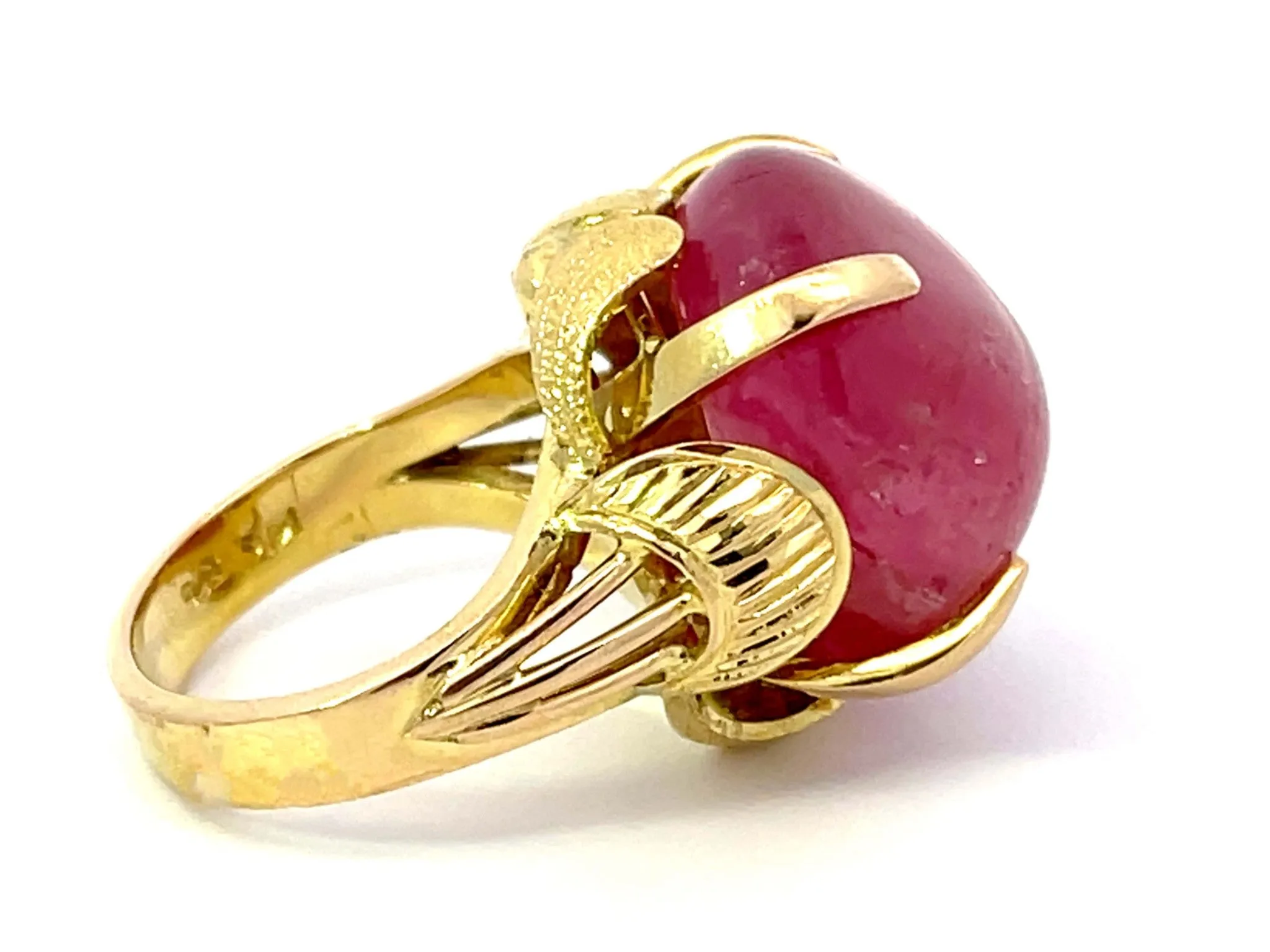 Large Pink Tourmaline Ring 14k Yellow Gold
