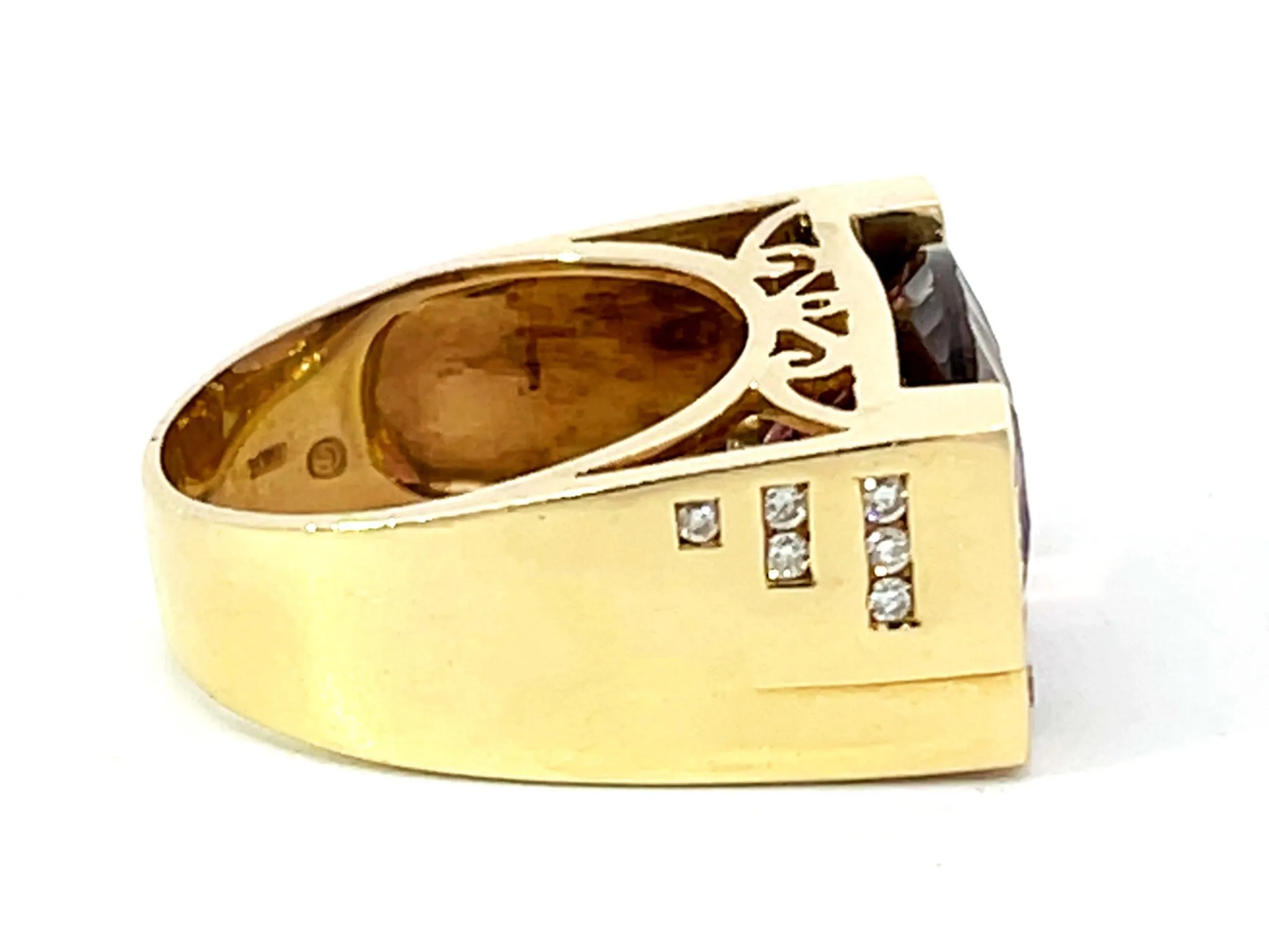 Large Purple Ametrine and Diamond Ring in 14k Yellow Gold