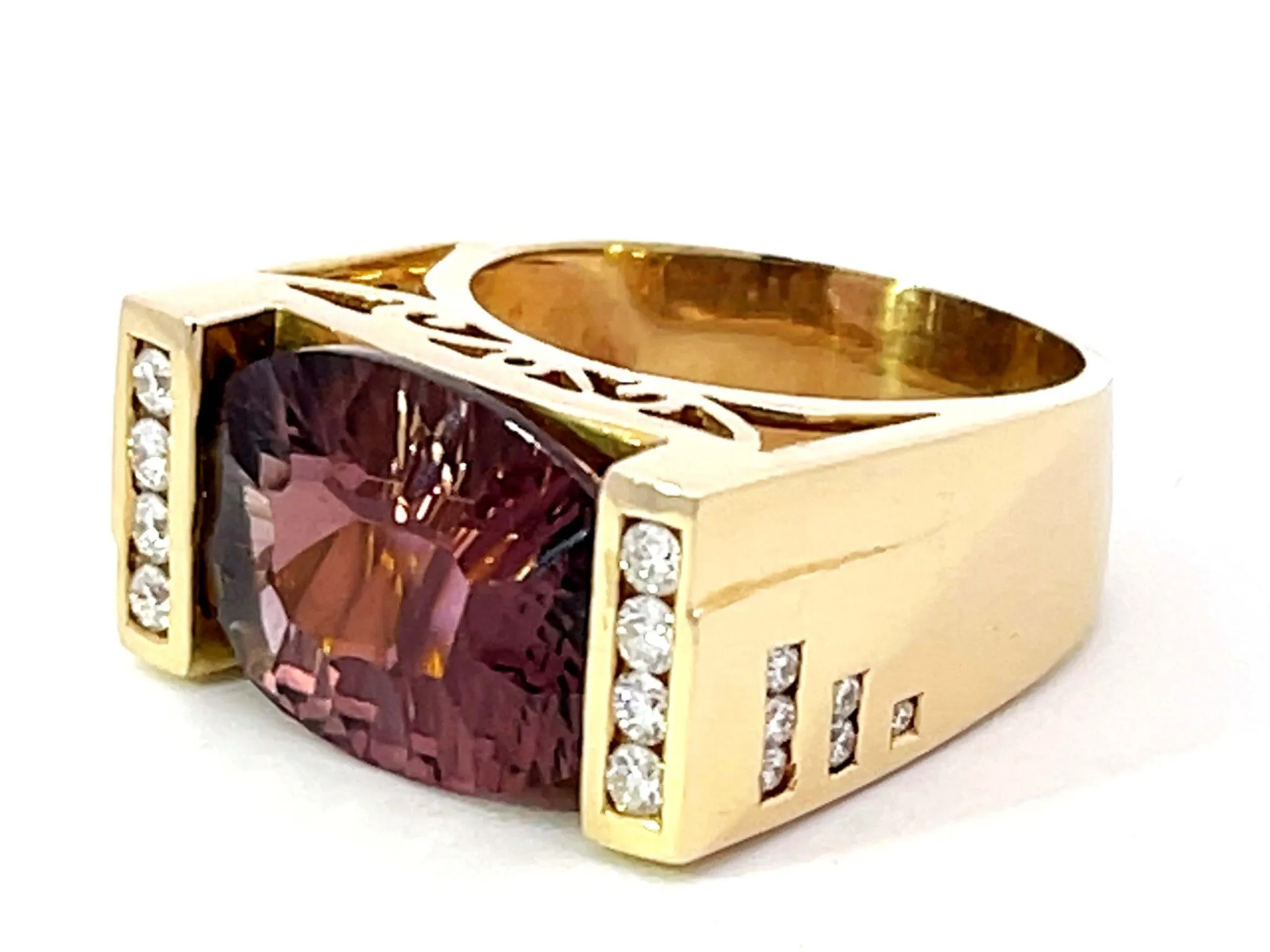 Large Purple Ametrine and Diamond Ring in 14k Yellow Gold