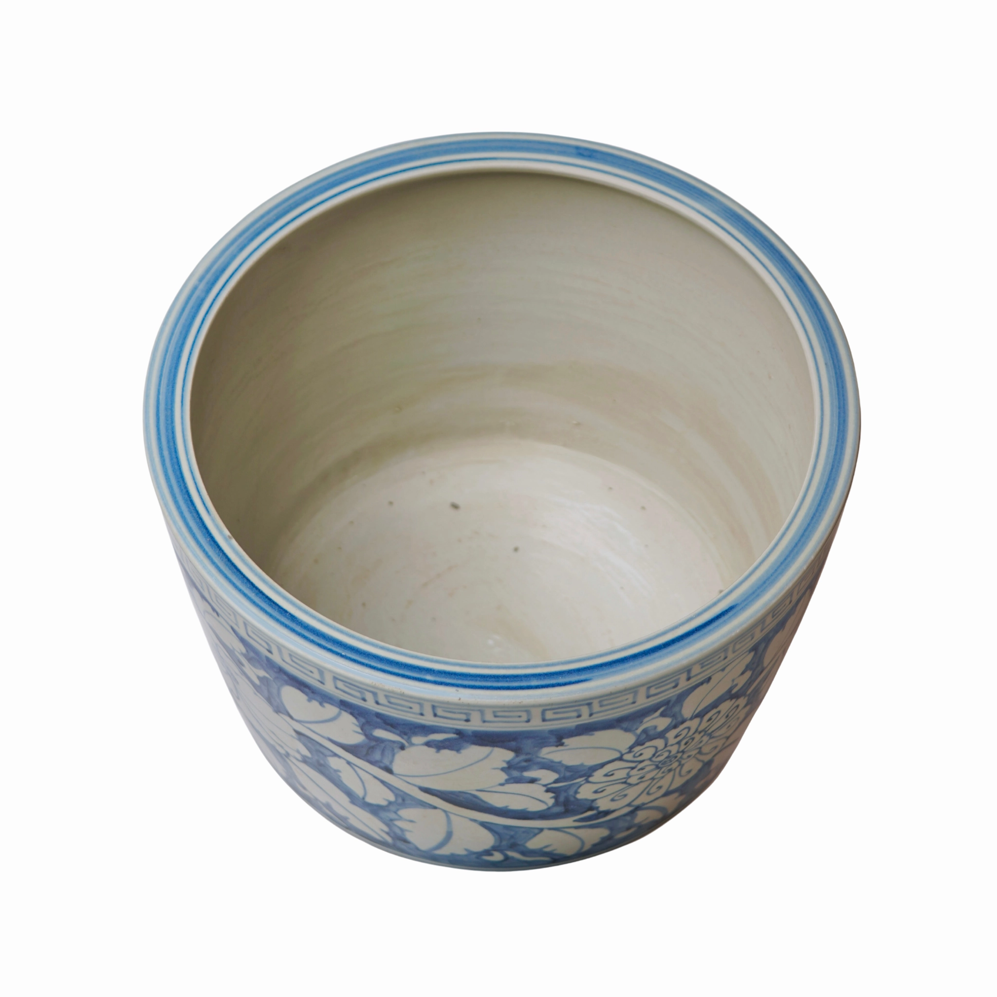 Large Blue and White Rustic Peony Porcelain Planter