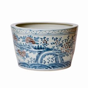 Large Rustic Red, Blue and White Blossoms Porcelain Planter plant seeds  