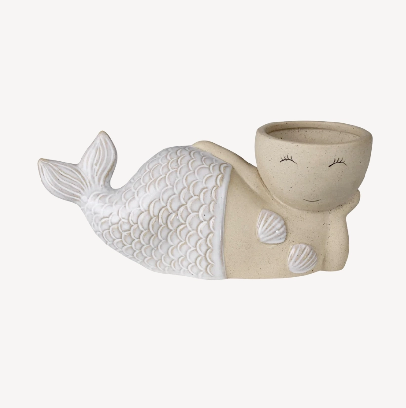 Laying Mermaid Cachepot outdoor greenery  