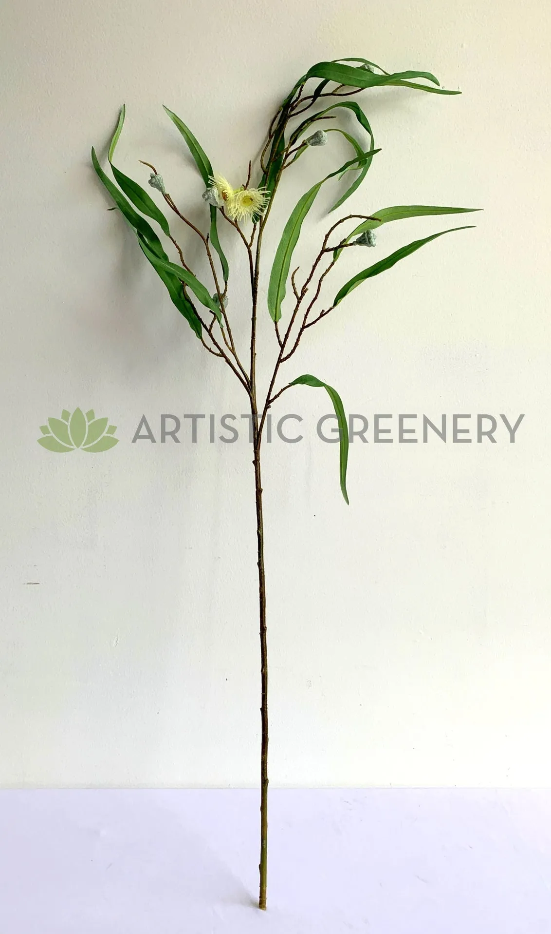 LEA0107 Gum Blossom / Gum Leaves with Pods & White Flowers 103cm