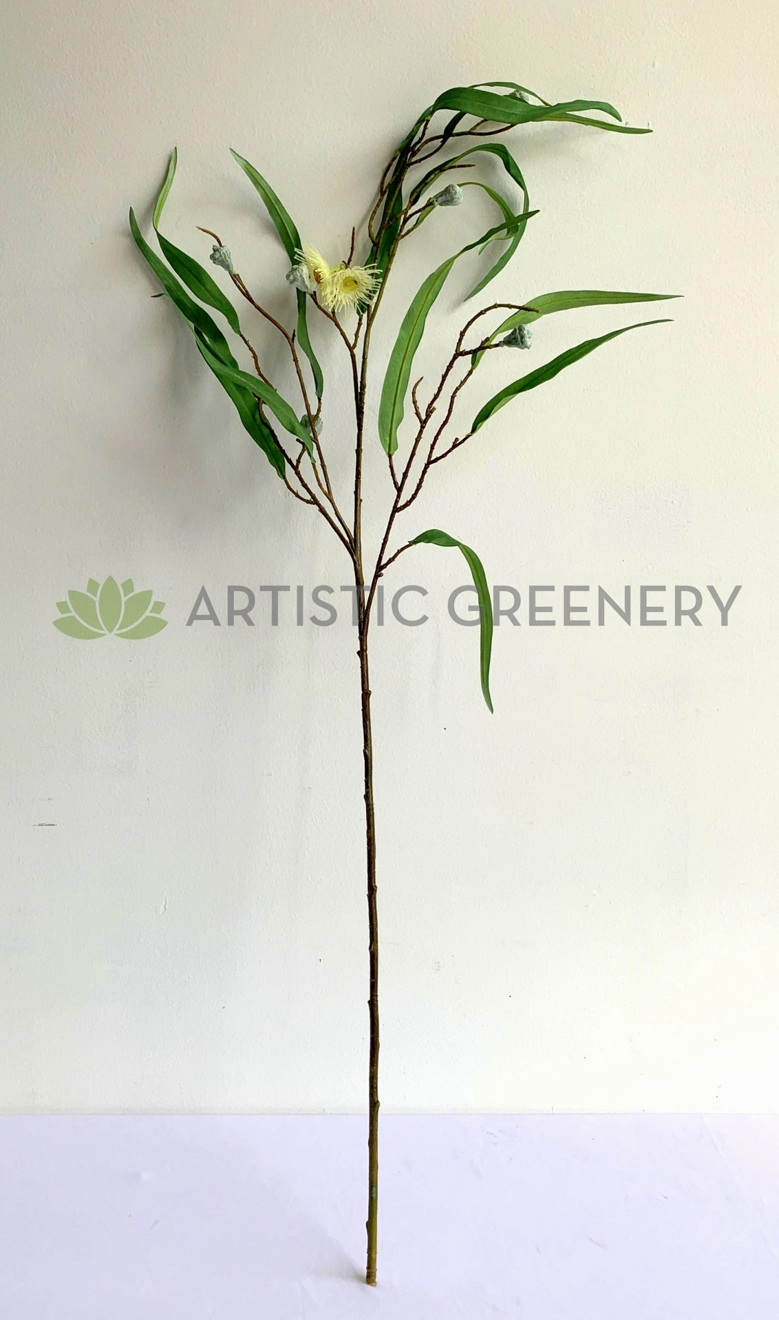 LEA0107 Gum Blossom / Gum Leaves with Pods & White Flowers 103cm