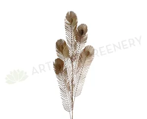 LEA0121 Gold Peacock Feather 98cm dried green plant  