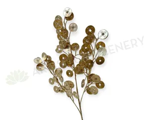 LEA0140 Gold Chinese Coins Foliage 67cm dried green plant  
