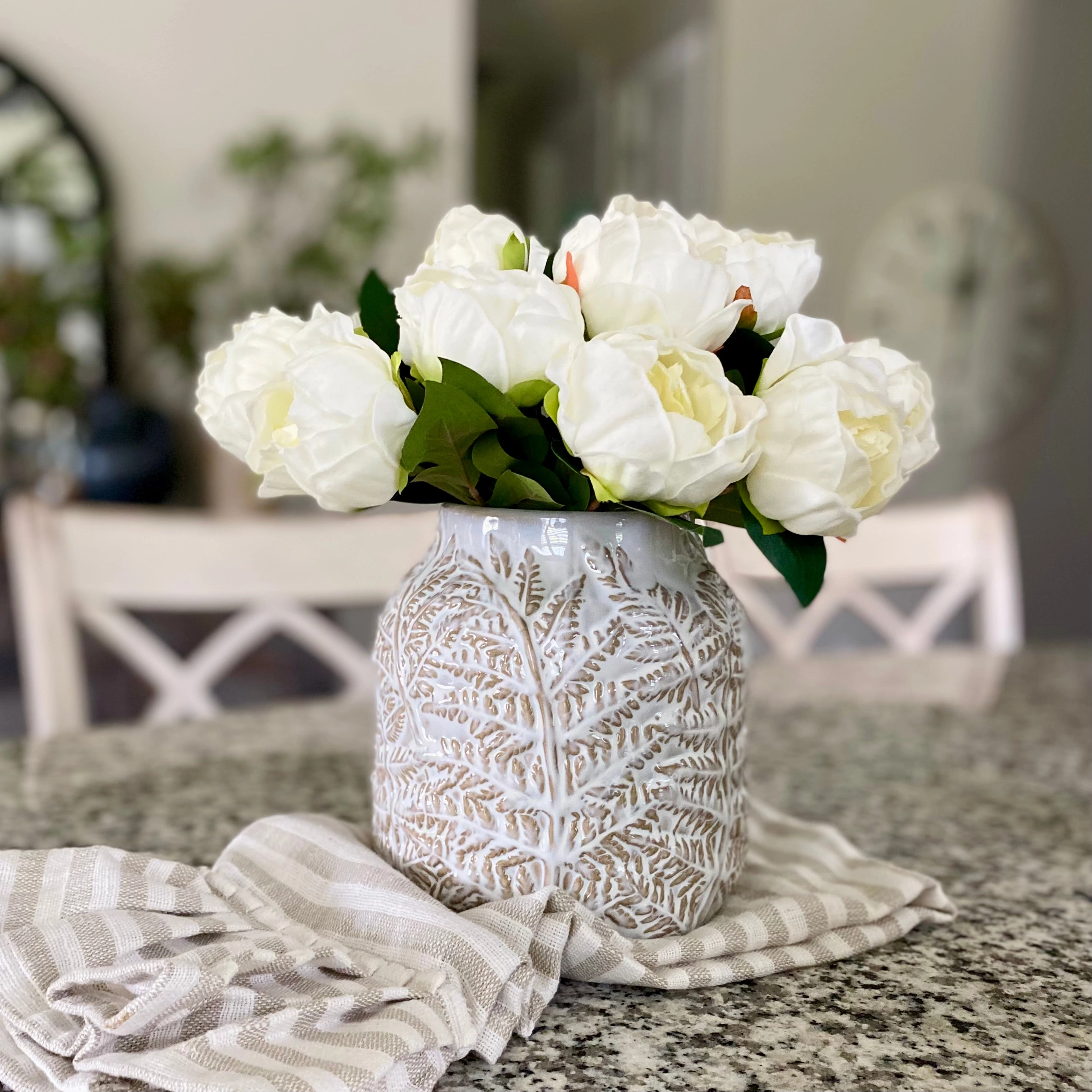 Leaf Embossed Ceramic Vase