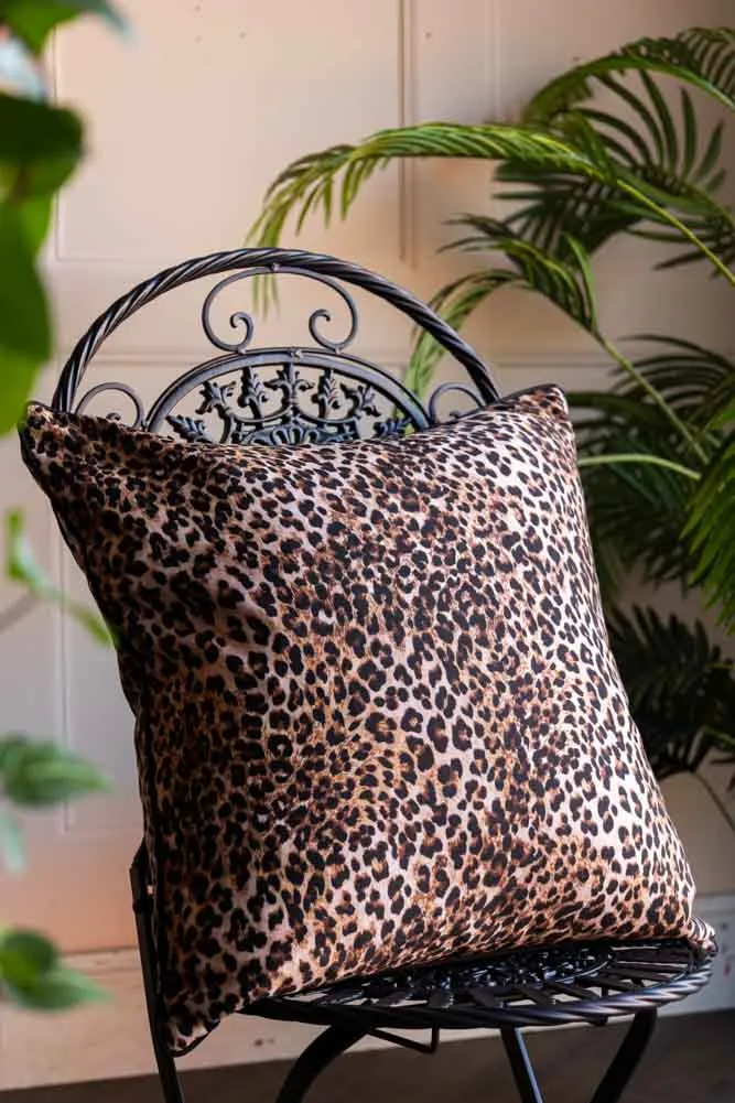 Leopard Print Outdoor Cushion With Black Piping