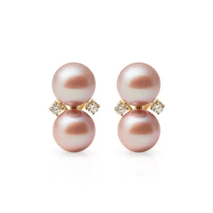 Les Deux Earrings in Pink Pearls & Diamonds