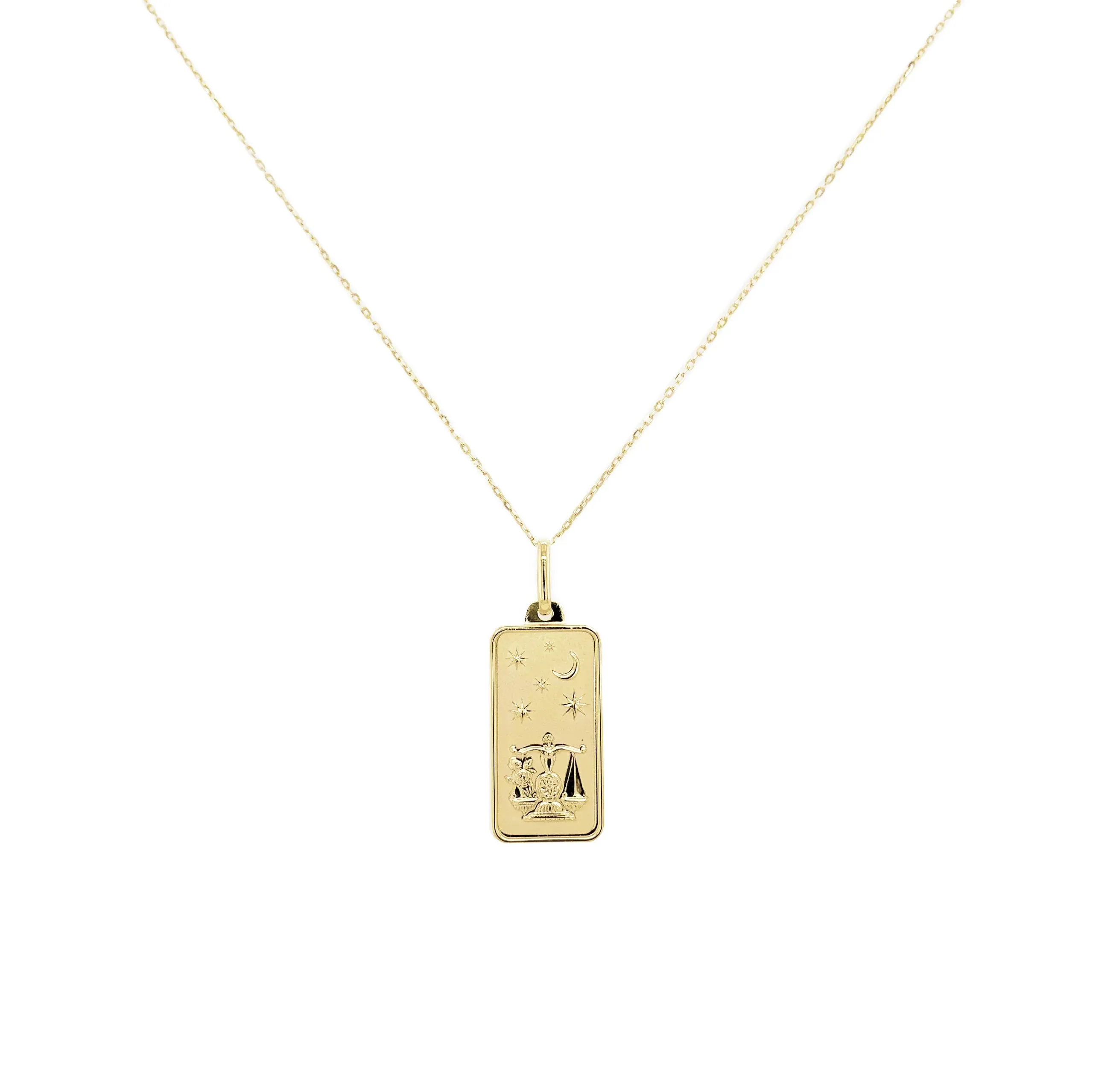 Libra Zodiac Dog Tag Necklace in 14K Yellow Gold