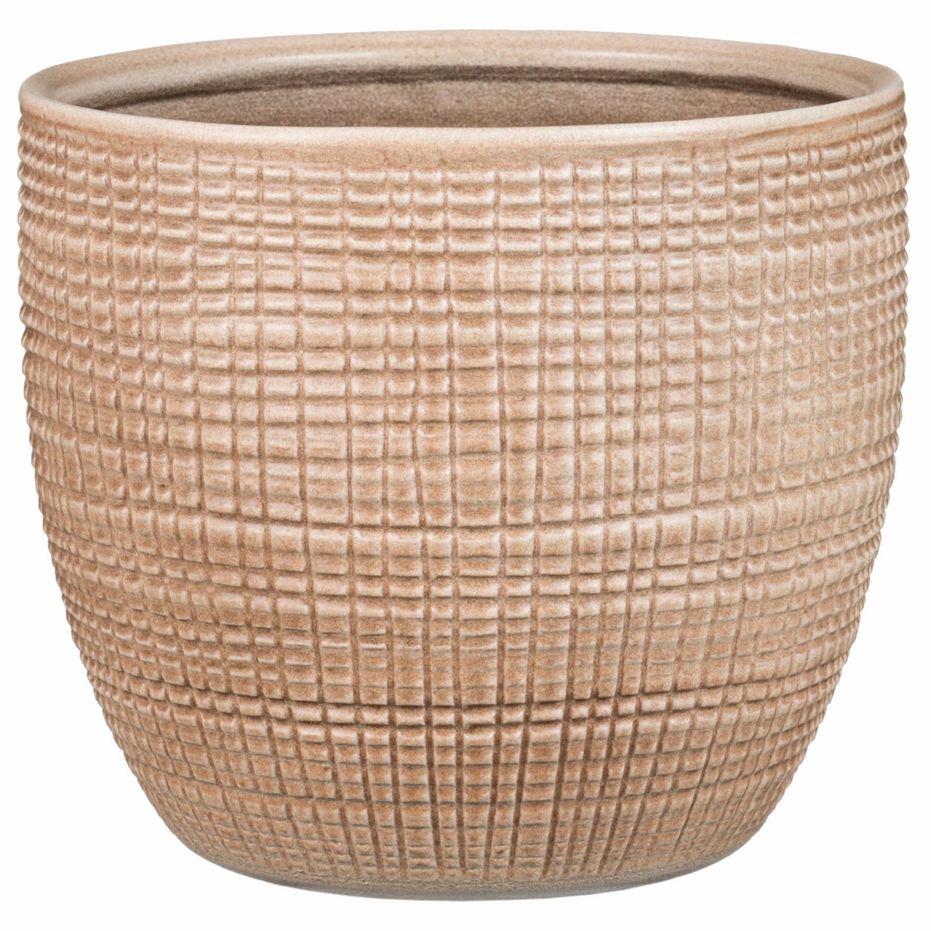 Light Brown Indoor Ceramic Cover Pot Canela (866) tall green plant  