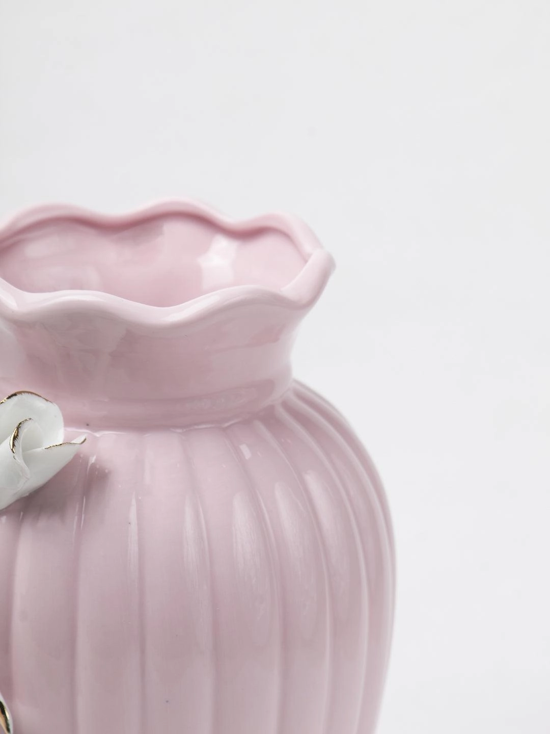 Light Pink Ceramic Curvy Vase - Engraved Floral Pattern, Flower Holder