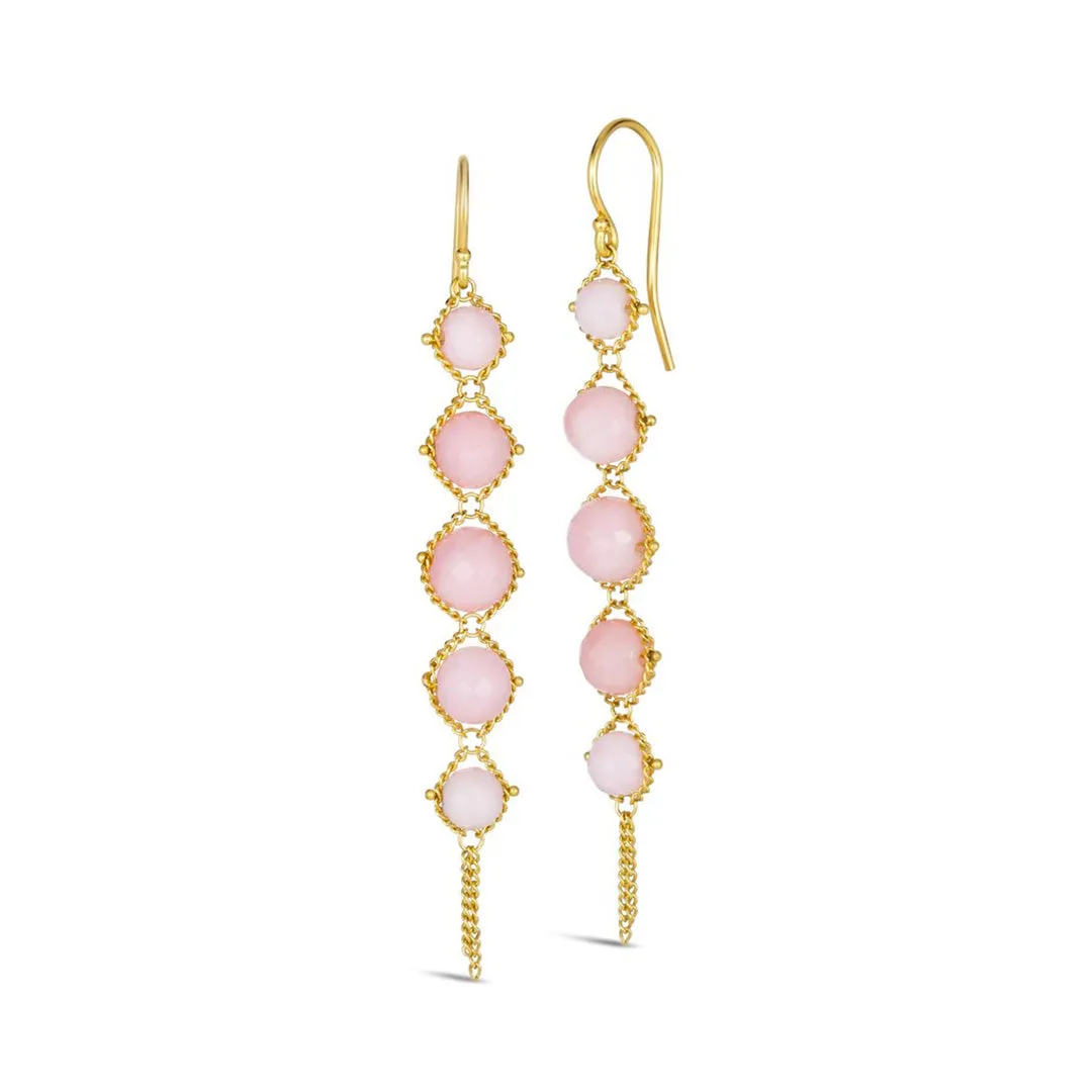 Long Textile Pink Opal Earrings