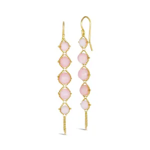 Long Textile Pink Opal Earrings