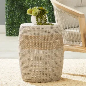 Loom Taupe Stripe Accent Table dried flowers  