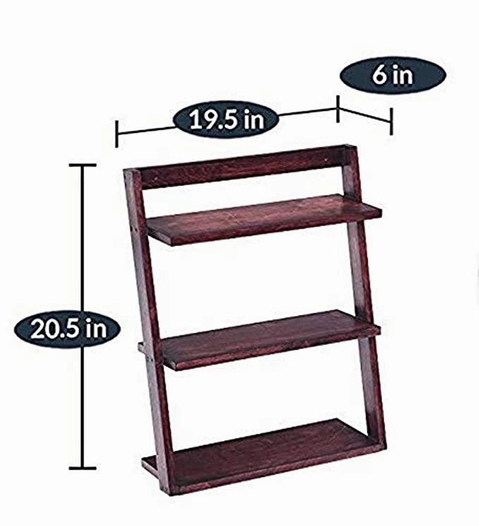 Lycka Birch Wood Wall Mounted 3 Tier Ladder Shelf