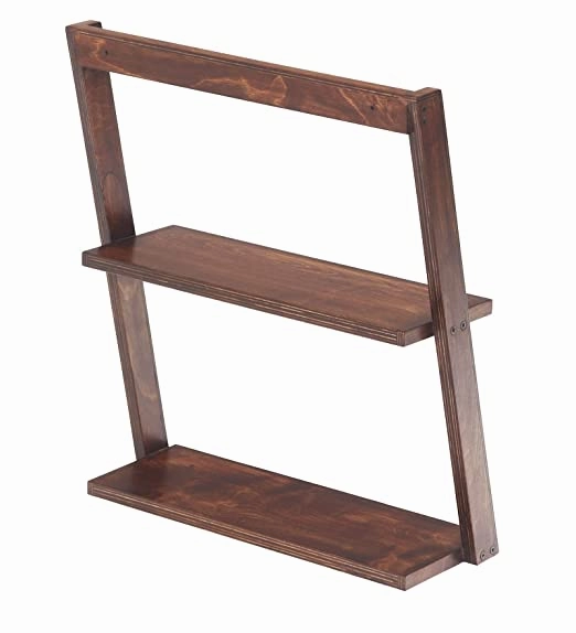 Lycka Birch Wood Wall Mounted/ Floor Standing 2 Tier Ladder Shelf