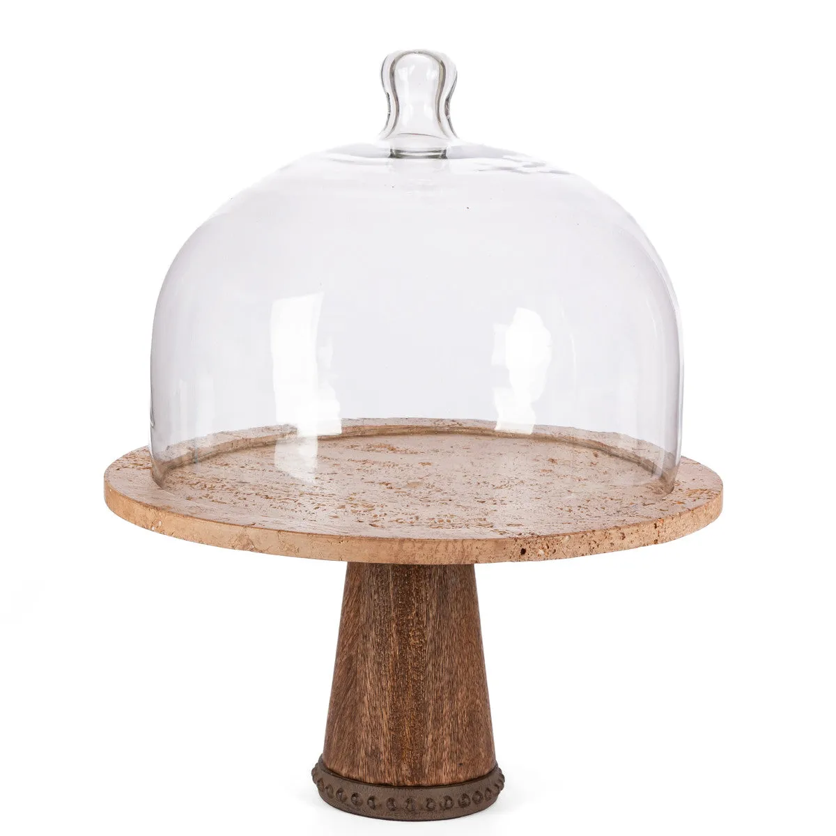 Marble Cake Plate With Glass Dome Pedestal dried flowers  