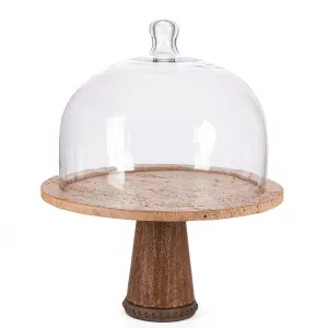 Marble Cake Plate With Glass Dome Pedestal dried flowers  