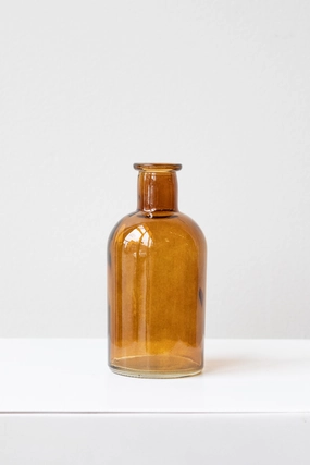 Medicine Bud Vase Amber dried green plant  