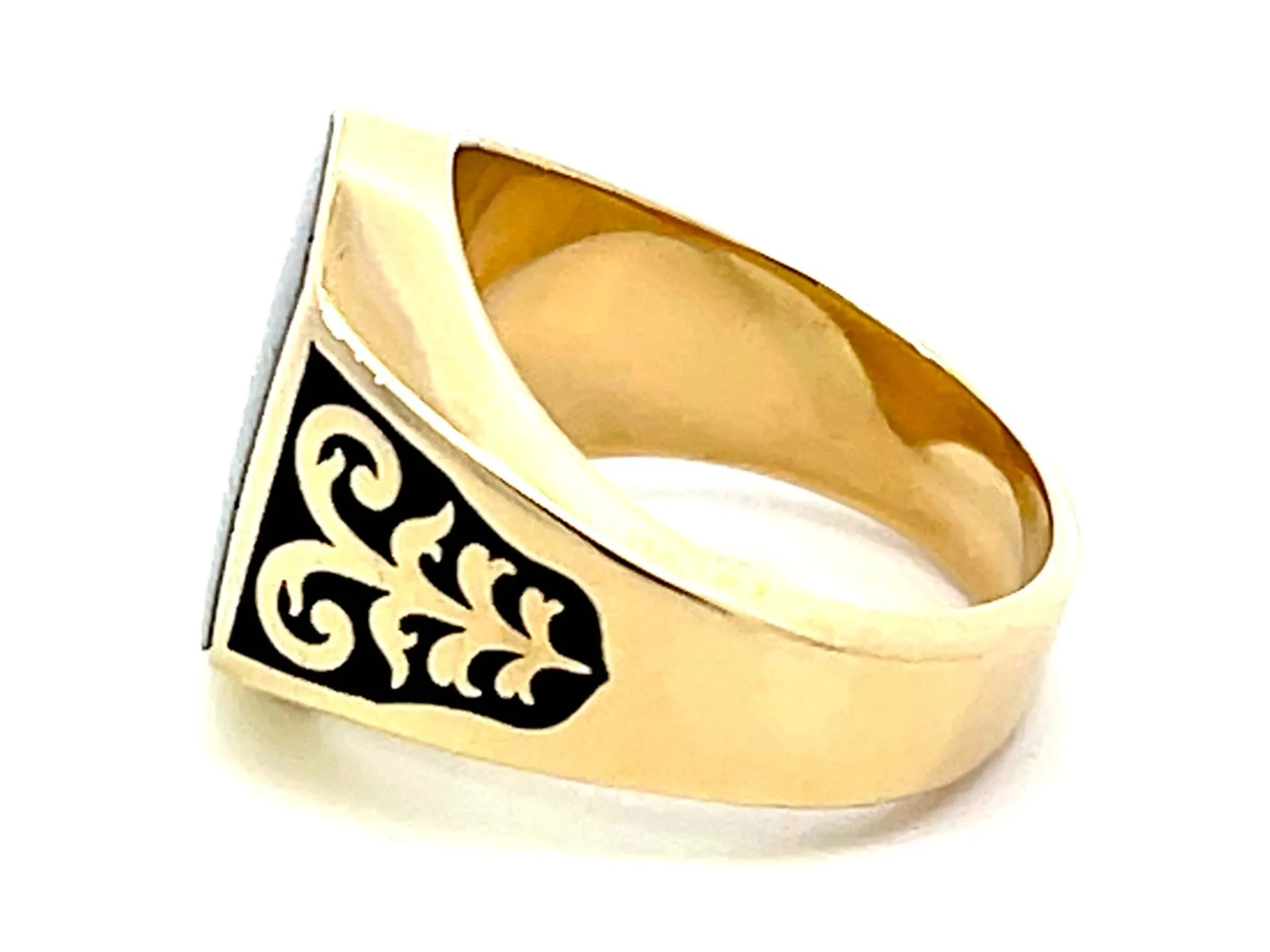 Mens Black Onyx Design Gold Ring 14K Yellow Gold