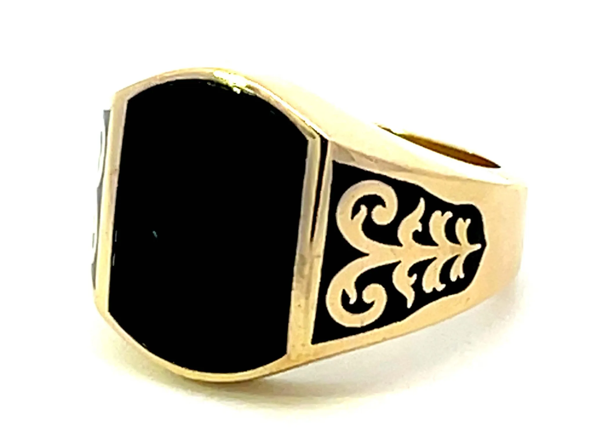 Mens Black Onyx Design Gold Ring 14K Yellow Gold