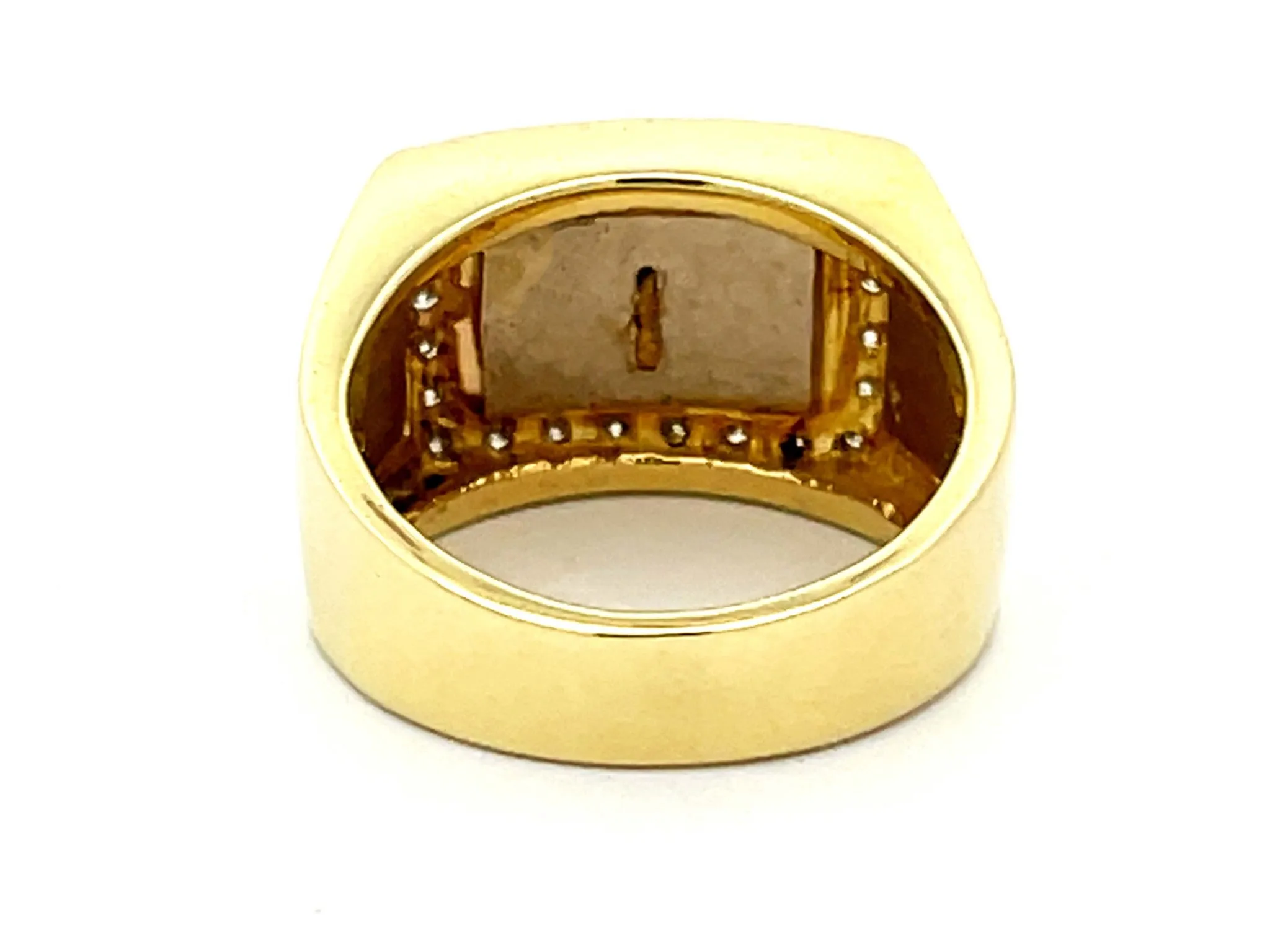Mens Infinity Diamond Square Halo  2-Toned Ring with Fluted Shoulders in18k Gold
