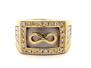 Mens Infinity Diamond Square Halo  2-Toned Ring with Fluted Shoulders in18k Gold