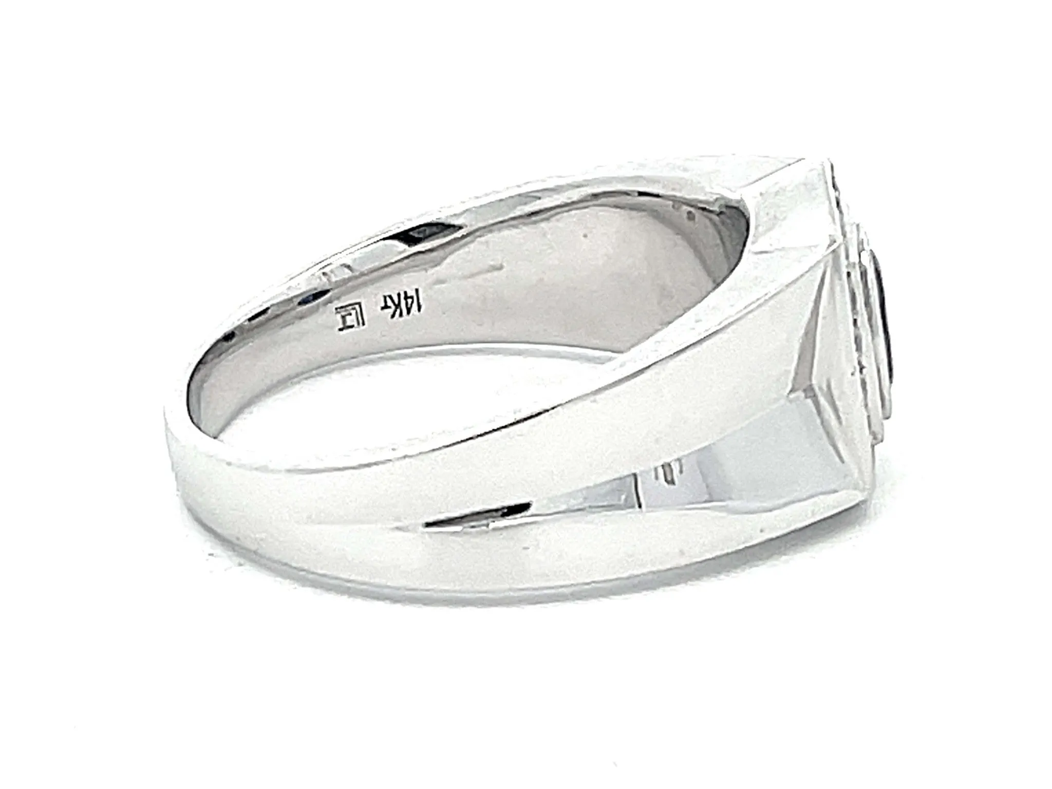 Mens Oval Sapphire Center and Diamond Halo Ring in 14k White Gold