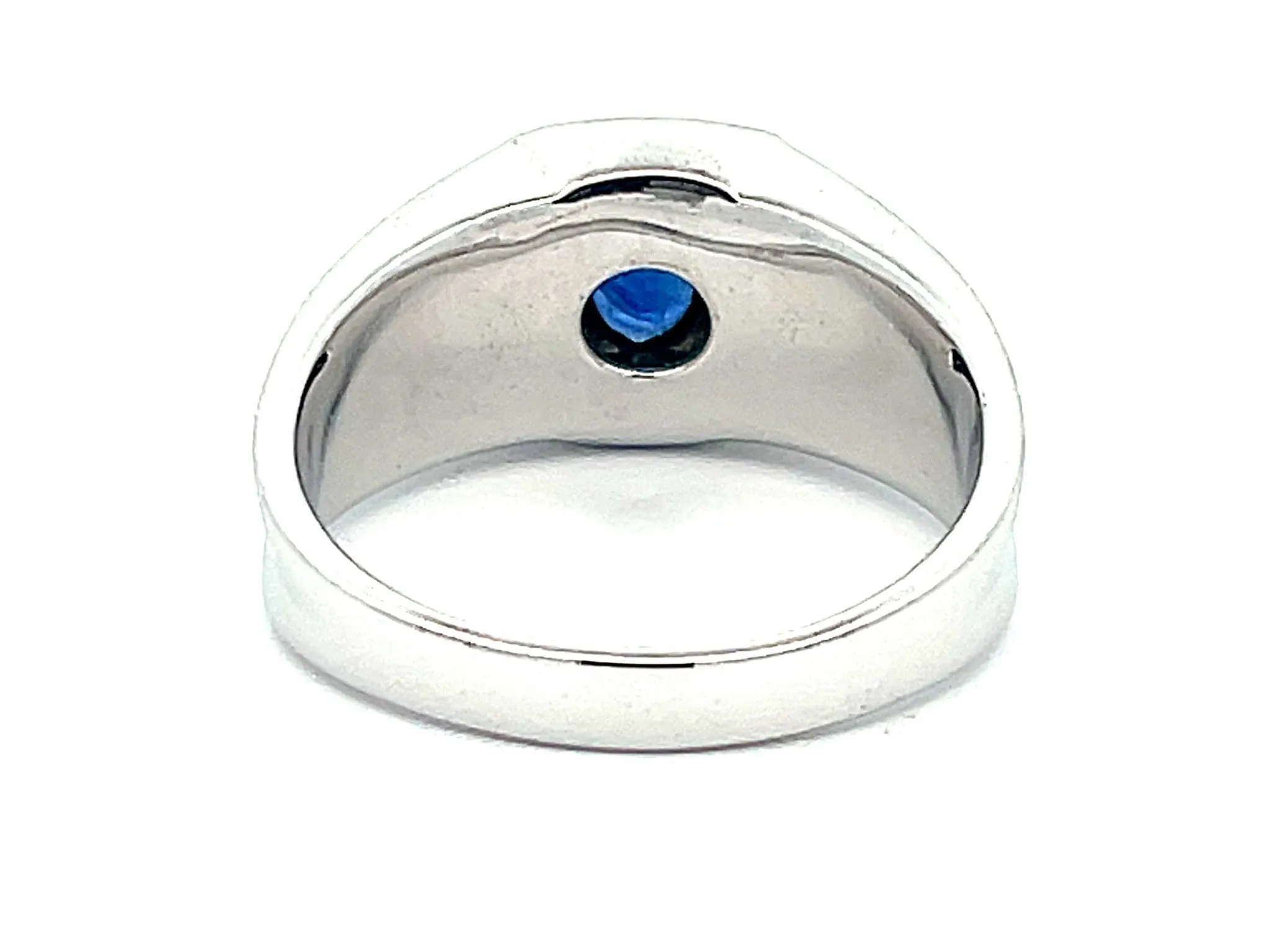 Mens Oval Sapphire Center and Diamond Halo Ring in 14k White Gold