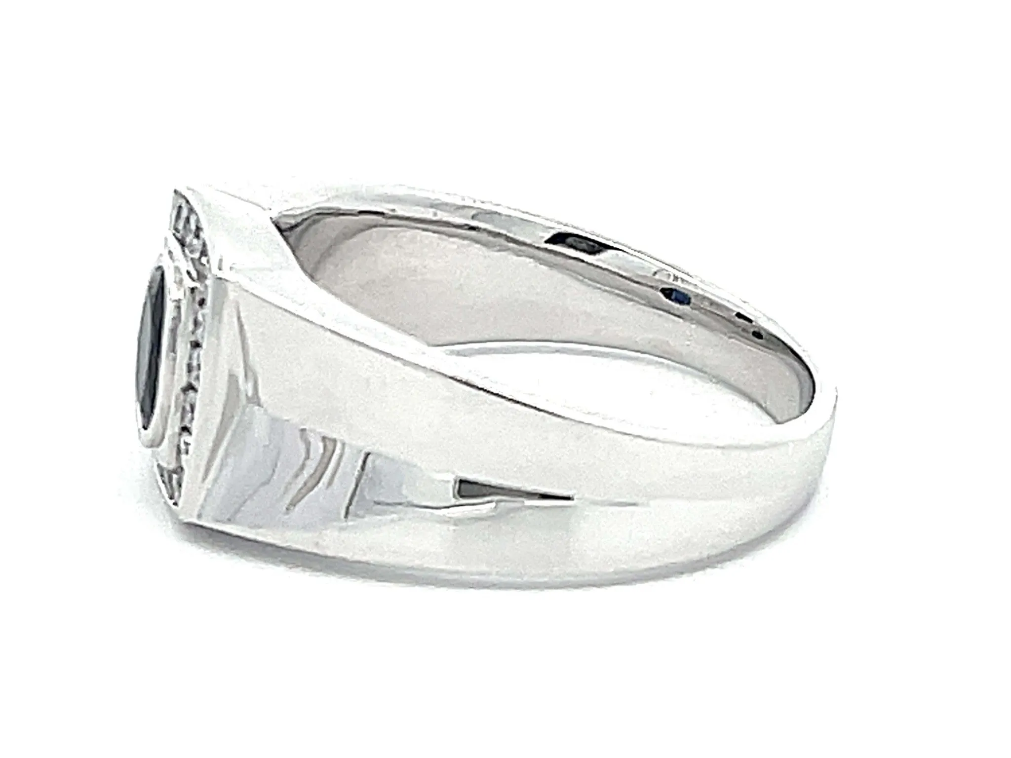Mens Oval Sapphire Center and Diamond Halo Ring in 14k White Gold