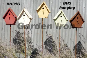 Metal Bird House with Pole decorative plants  