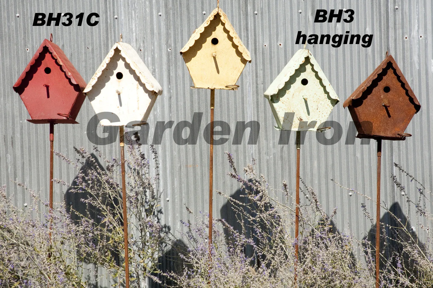 Metal Bird House with Pole decorative plants  