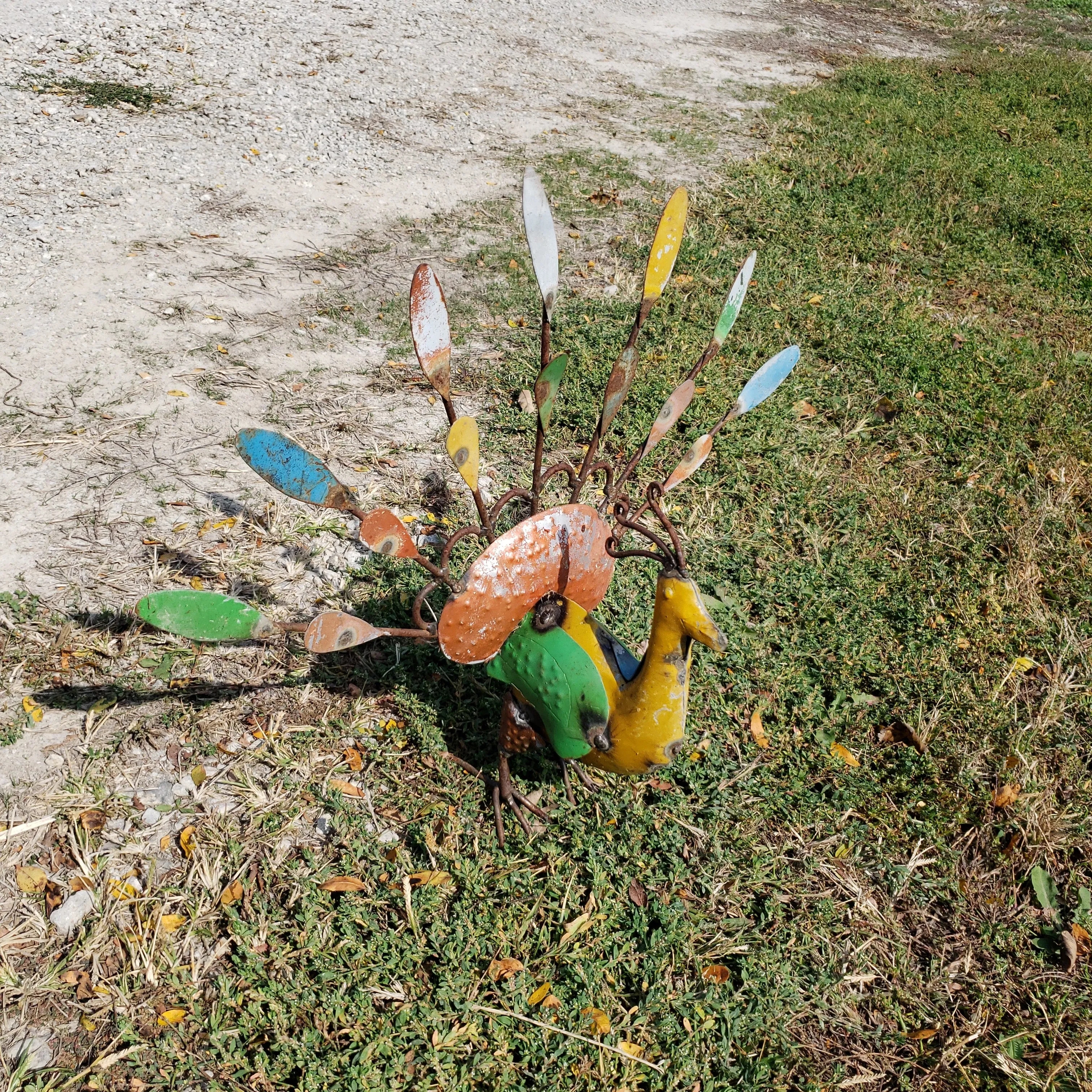 Metal Peacocks Full of Colorful Yard Art Display Bright