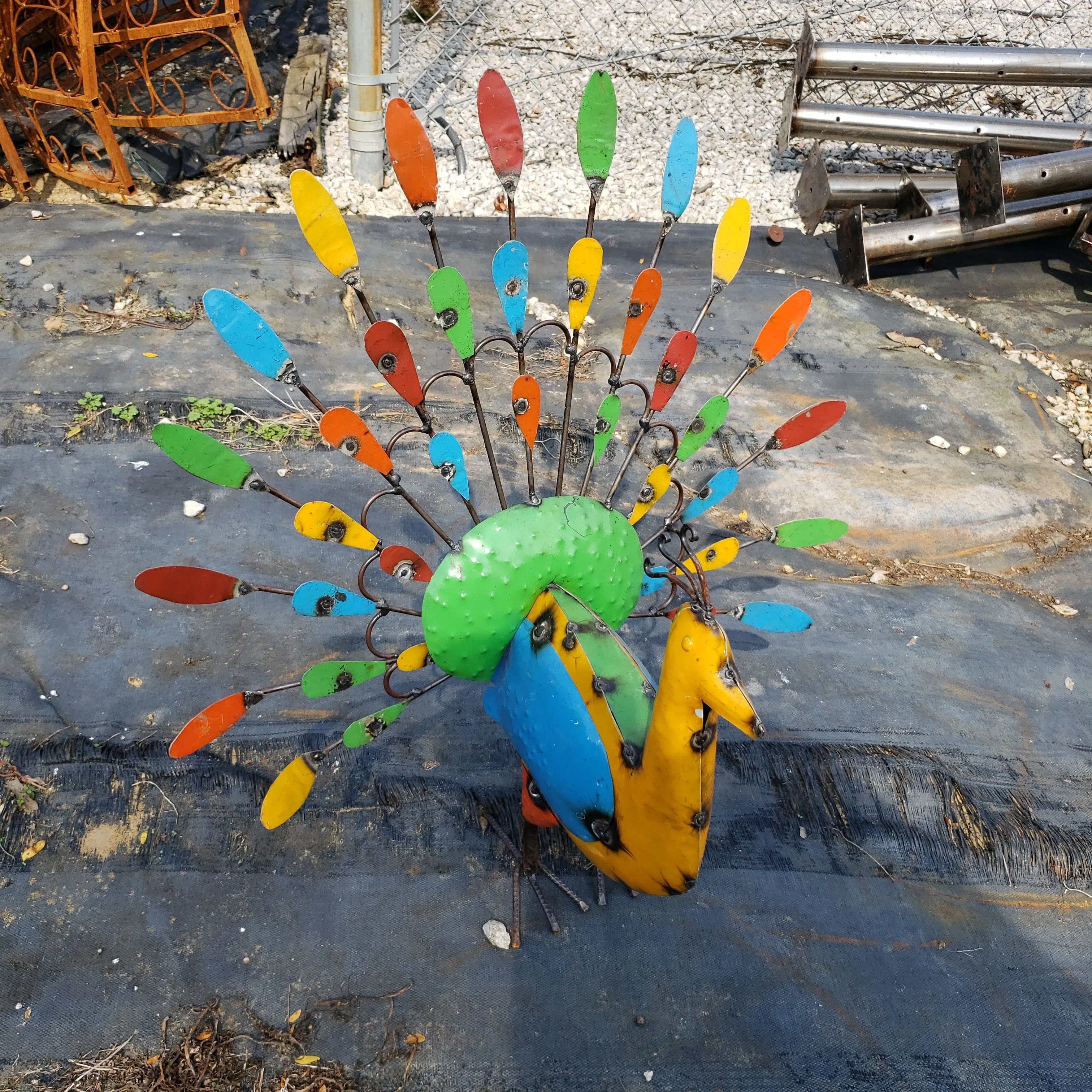 Metal Peacocks Full of Colorful Yard Art Display Bright