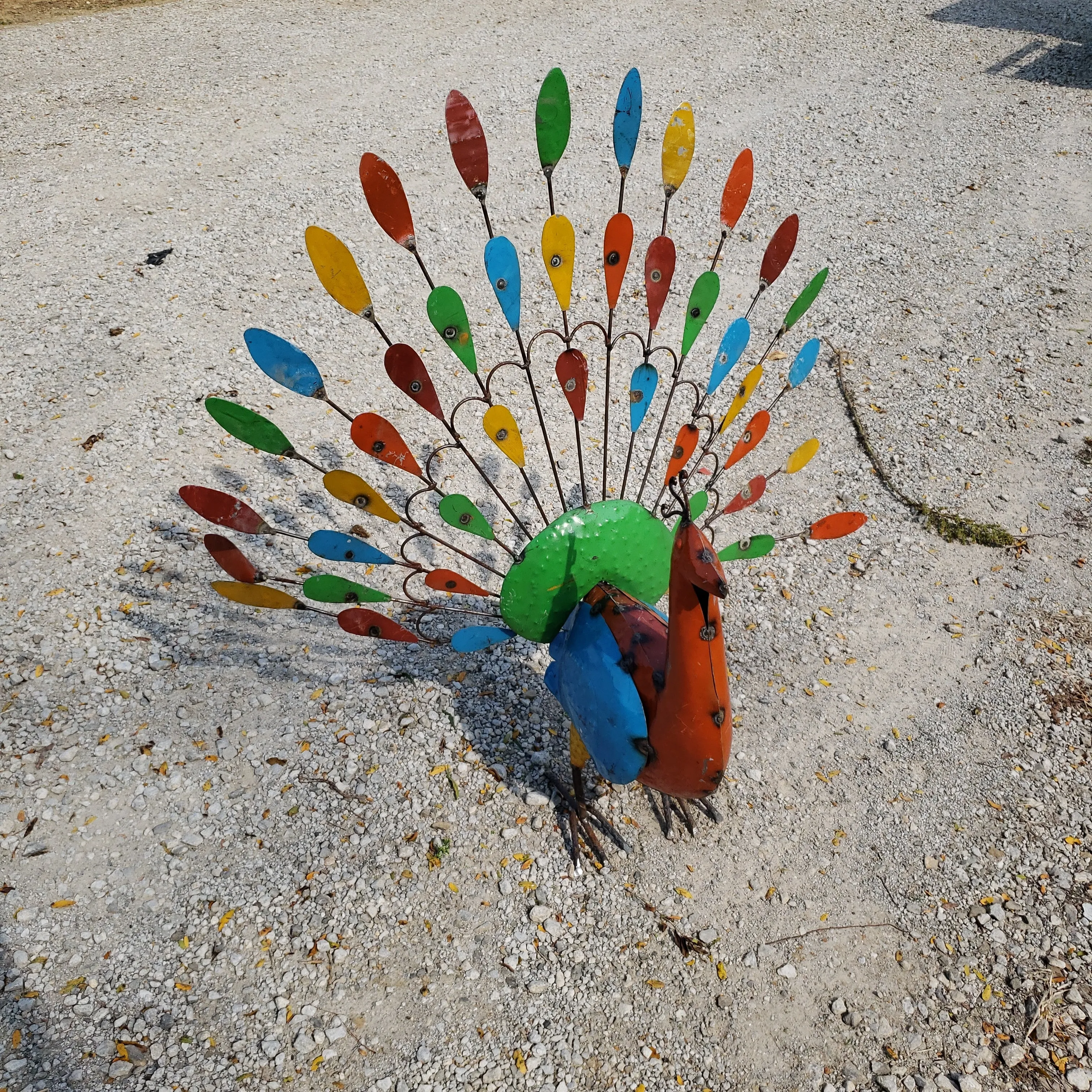 Metal Peacocks Full of Colorful Yard Art Display Bright