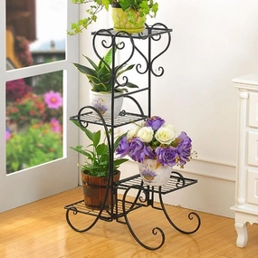 Metal Plant Stand Flower Holder Racks 4 Tier Shelves Patio Indoor Outdoor Garden Displaying Wrought Iron Flowers Planters Shelf Organizer cactus succulent plant  