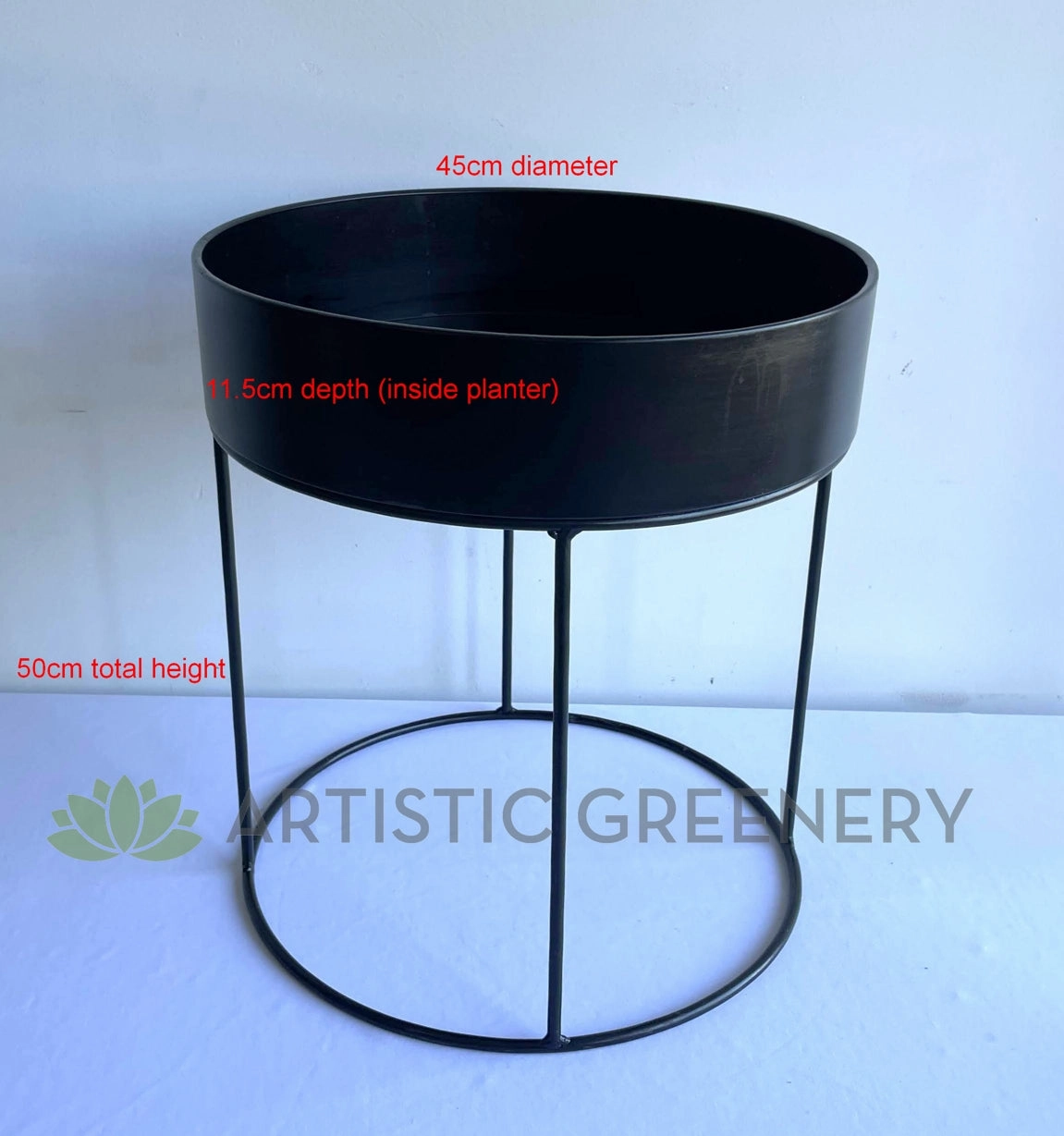 Metal Round Planter / Stand - Black 50cm (Product: MRPLANTER-S82)