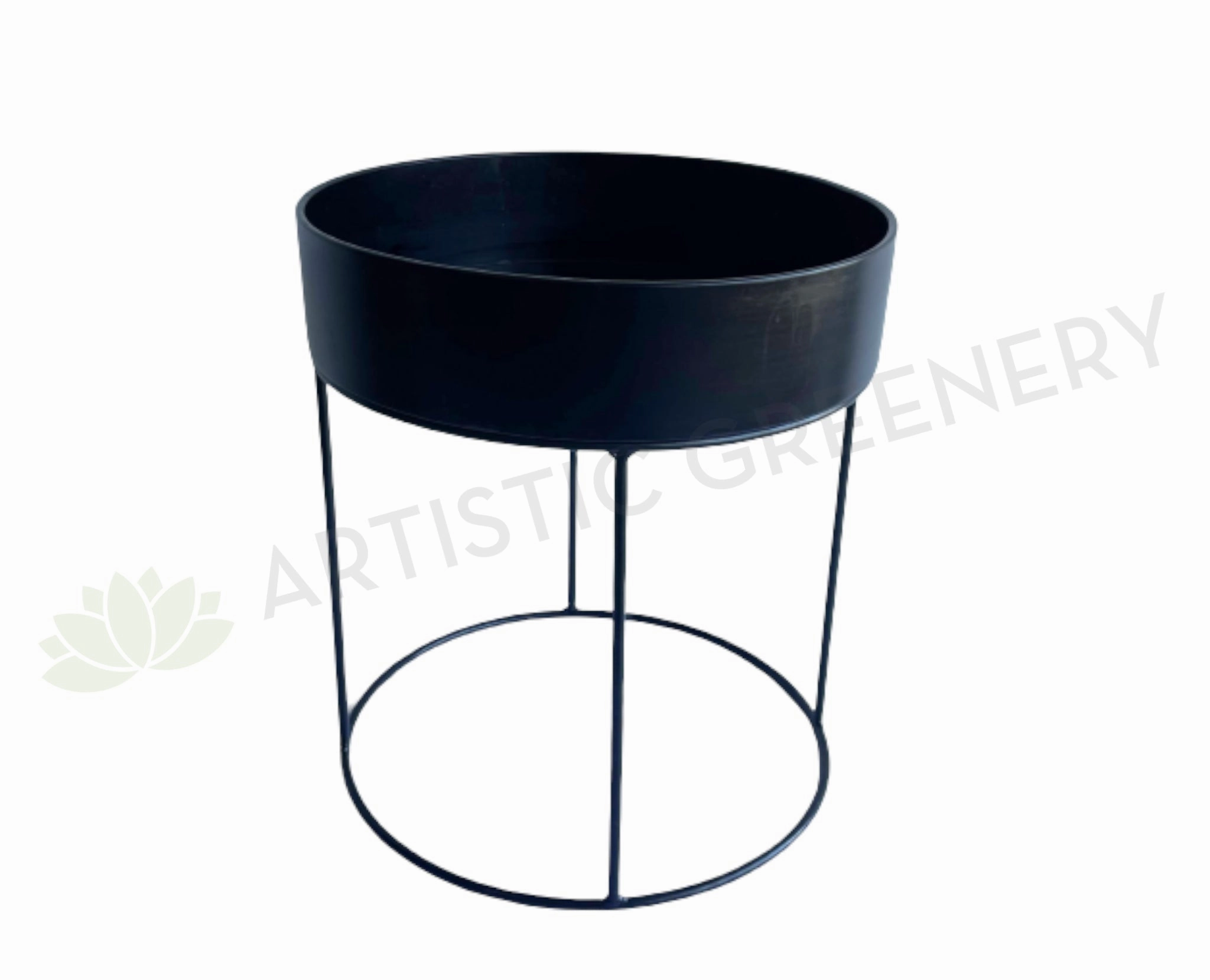 Metal Round Planter / Stand - Black 50cm (Product: MRPLANTER-S82) outdoor greenery  